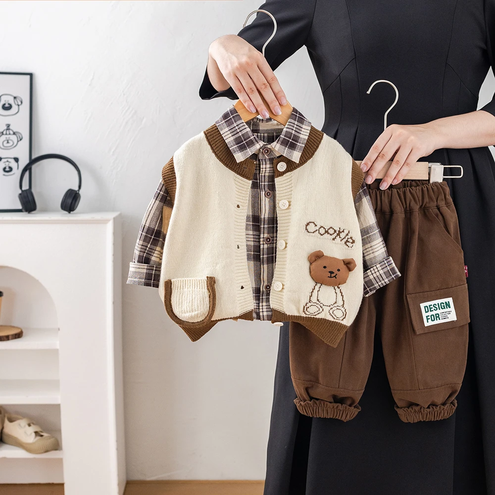 童装男童秋装套装男宝宝婴儿童春秋季洋气毛衣马甲三件套韩版小童