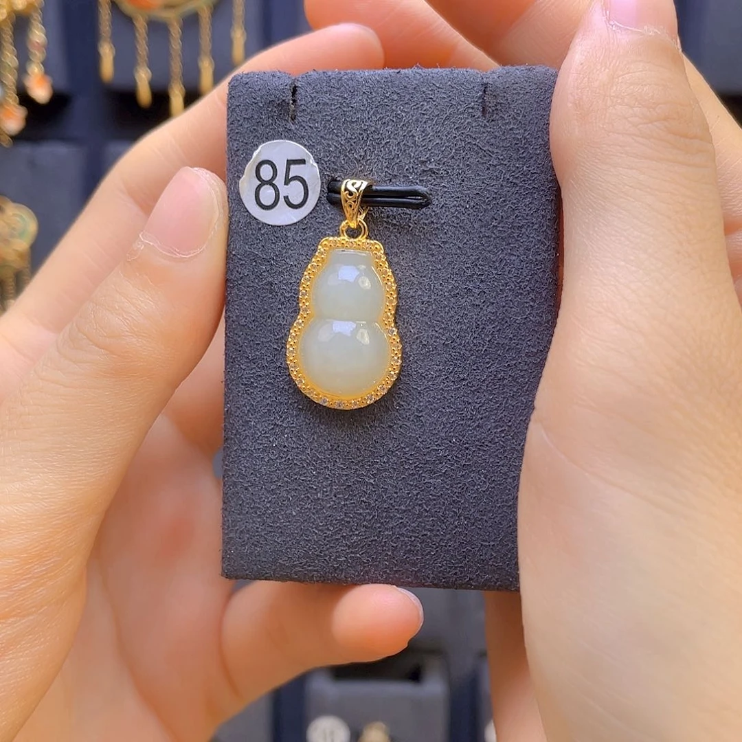 和田玉颈饰银S925镀金镶嵌