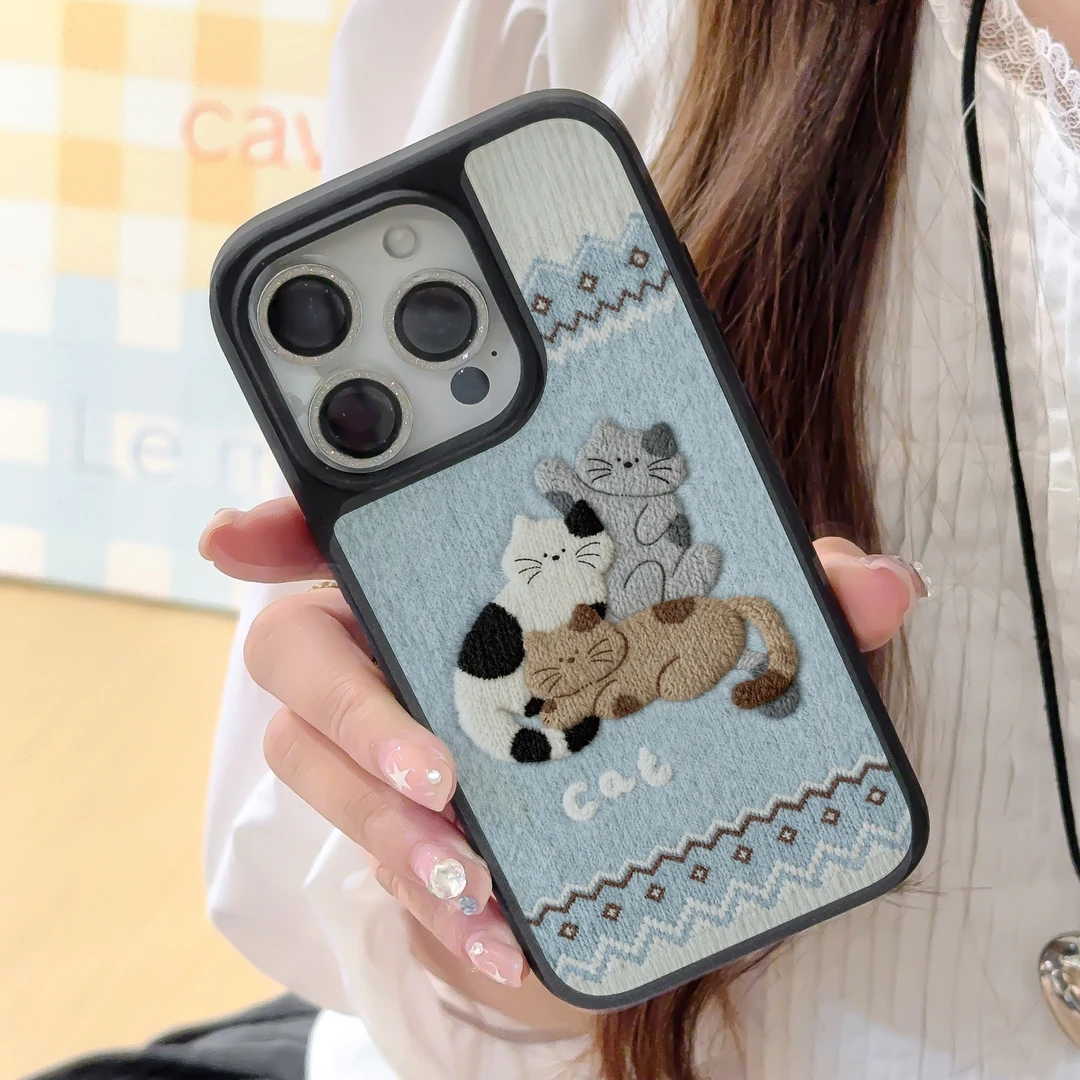 针织猫猫适用苹果17promax手机壳iphone16新款15全13磁吸12少女心