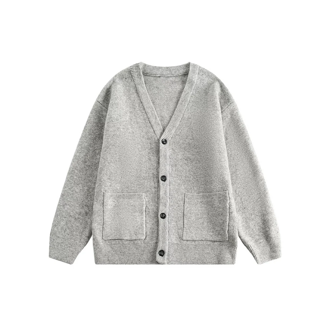 秋冬700g仿牛牦绒基础简约双口袋开衫毛衣男女宽松针织外套-5595