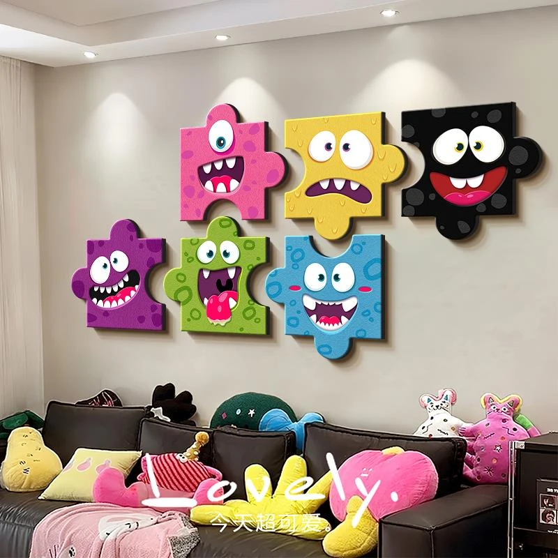 多巴胺客厅装饰画拼图创意趣味沙发背景墙挂画卡通潮流餐厅墙壁画