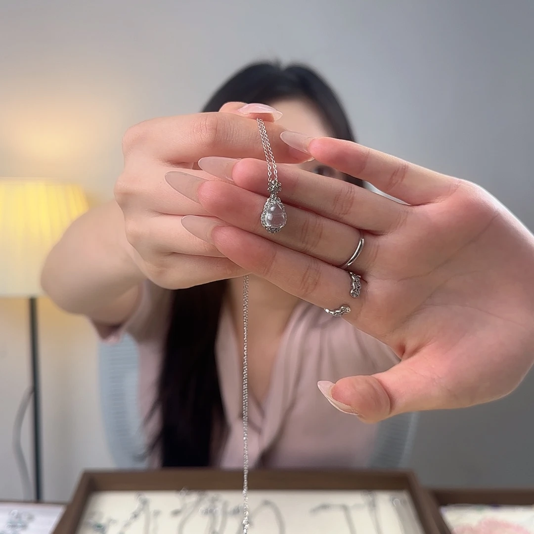 颈饰银S925镶嵌石英质玉不含链