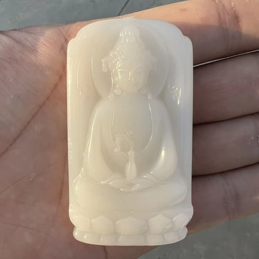 吊坠 吊坠 脂白男士观音牌 观音雕刻大牌子 带链子