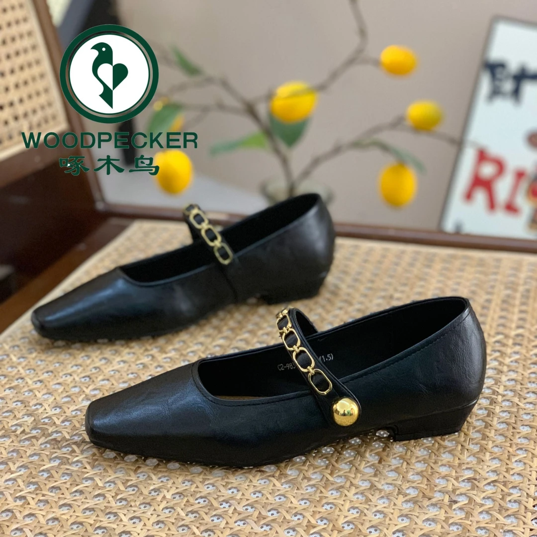 啄木鸟粗跟软底玛丽珍鞋女2025春秋新款配裙子方头温柔风晚晚单鞋