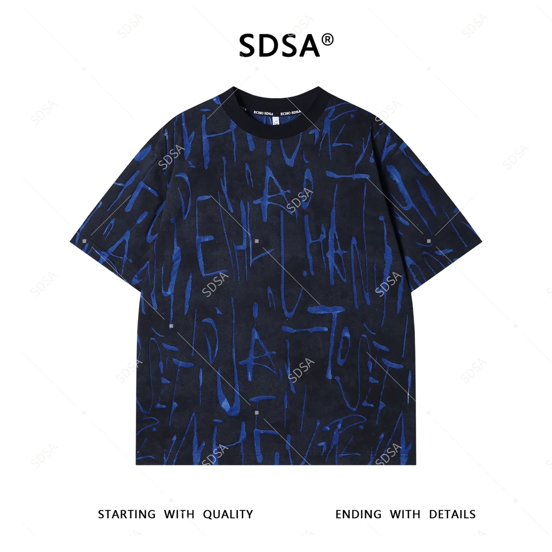 SDSA夏季高级感新款男士撞色割破设计圆领短袖T恤重磅圆领上衣潮