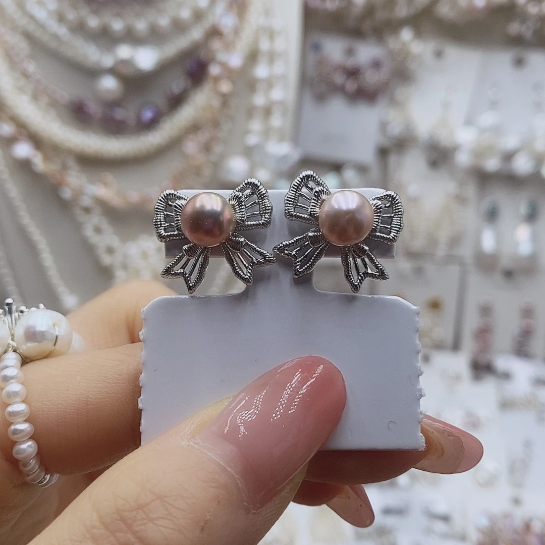 银S925镶嵌淡水珍珠耳饰