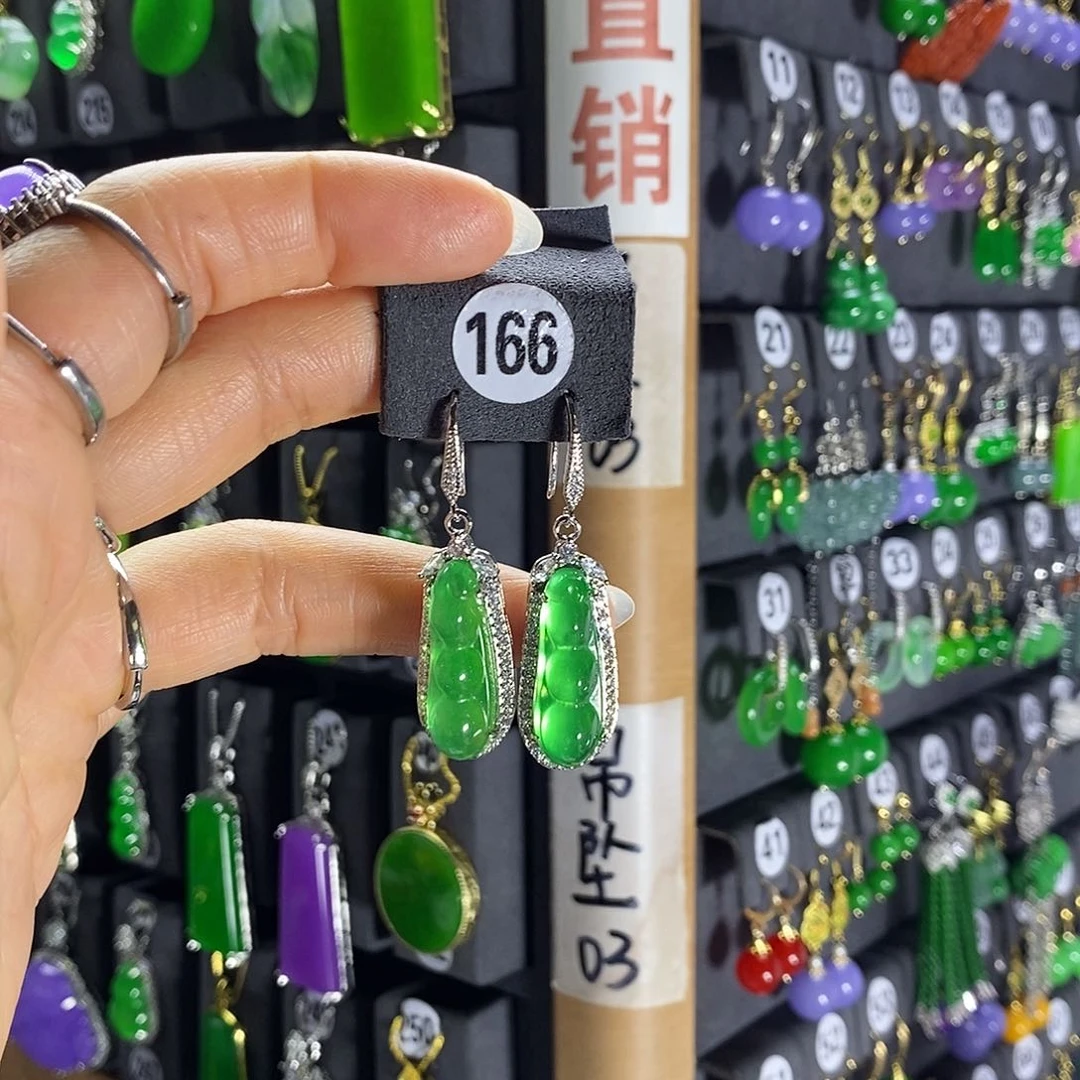 银S925镶嵌翡翠耳饰166