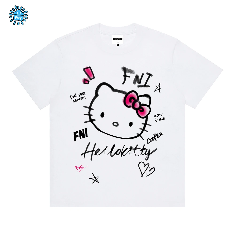 FNI Cooper系列(Hello Kitty)卡通趣味纯棉短袖男女同款t恤直喷