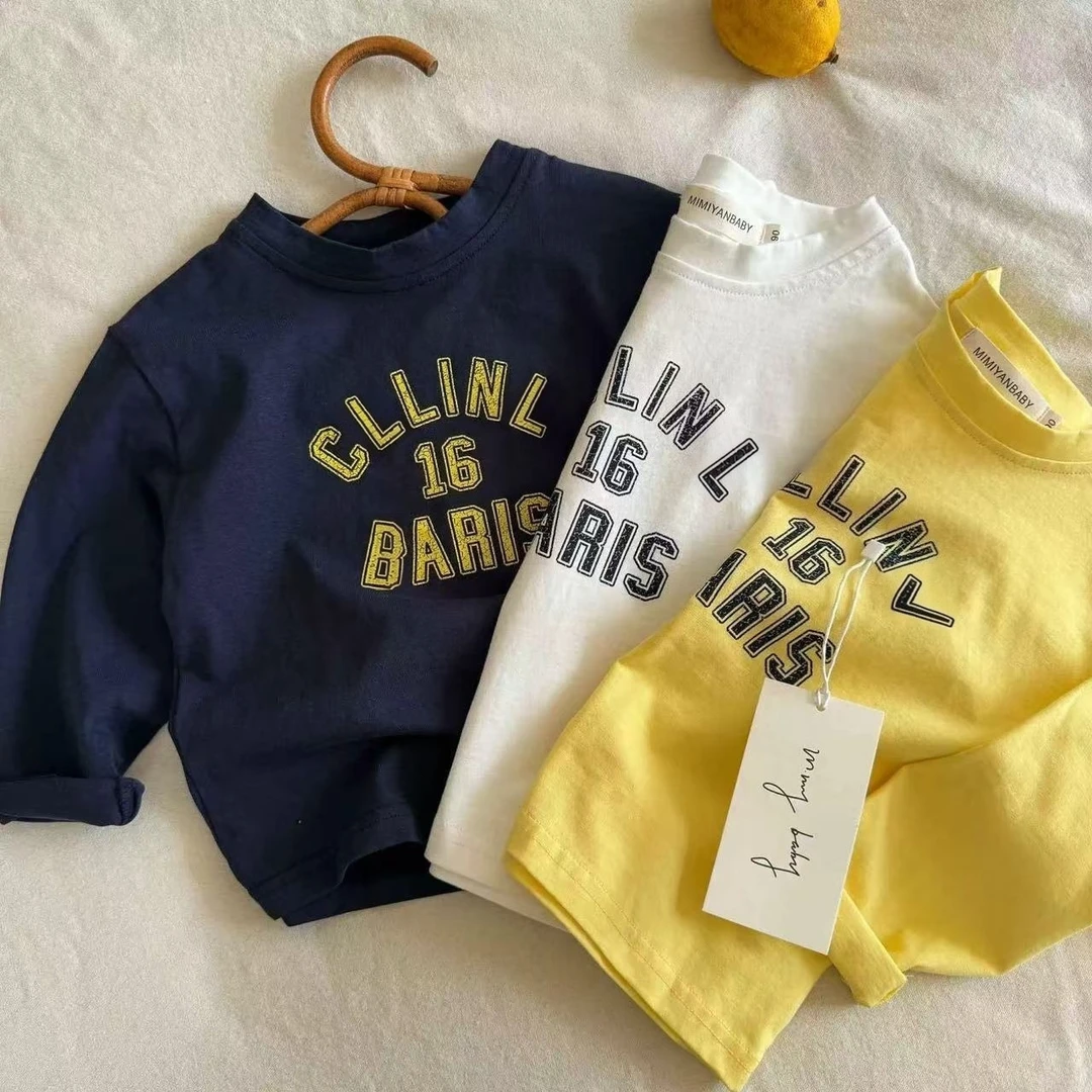 儿童男童秋装服装长袖t恤女宝宝秋季撞色休闲字母上衣中小童韩版