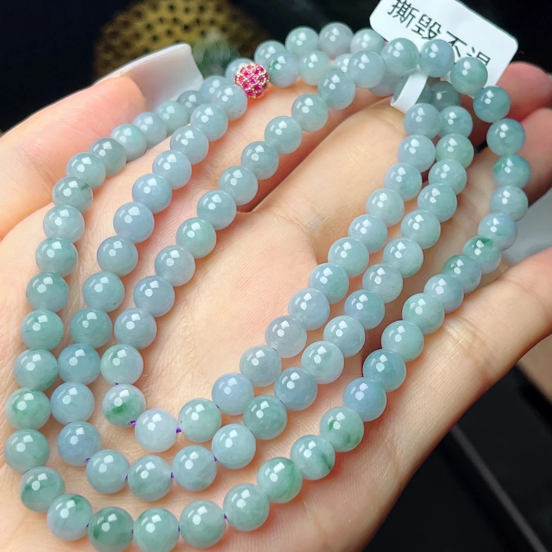 天然缅甸A货翡翠玉石老坑珠宝礼物紫罗兰圆珠项链j尺寸6+mm配证书