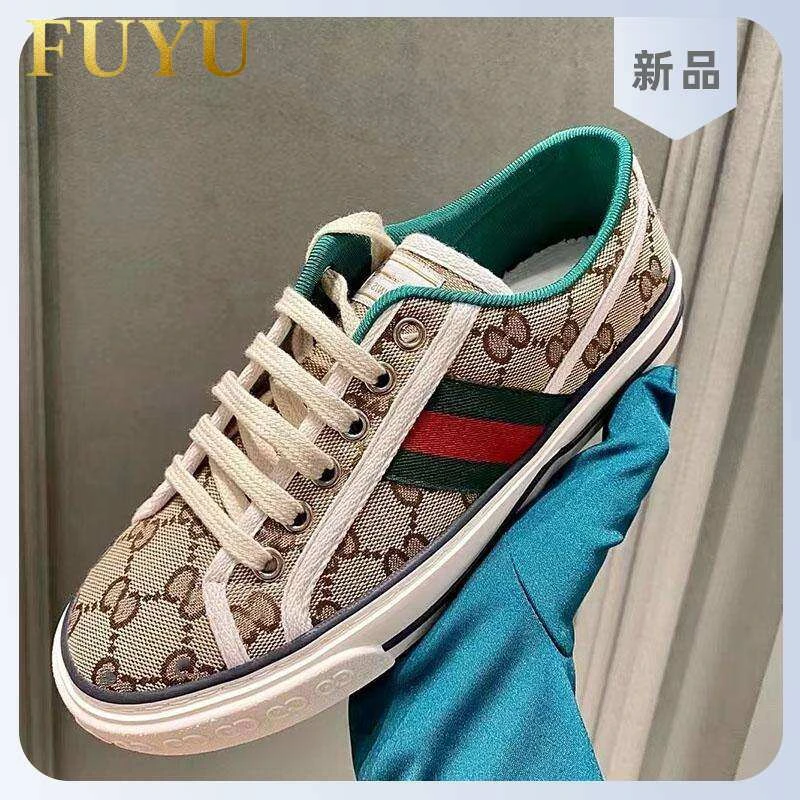 经典百搭双G休闲板鞋男女秋冬薄款透气帆布鞋低帮高档系带情侣鞋