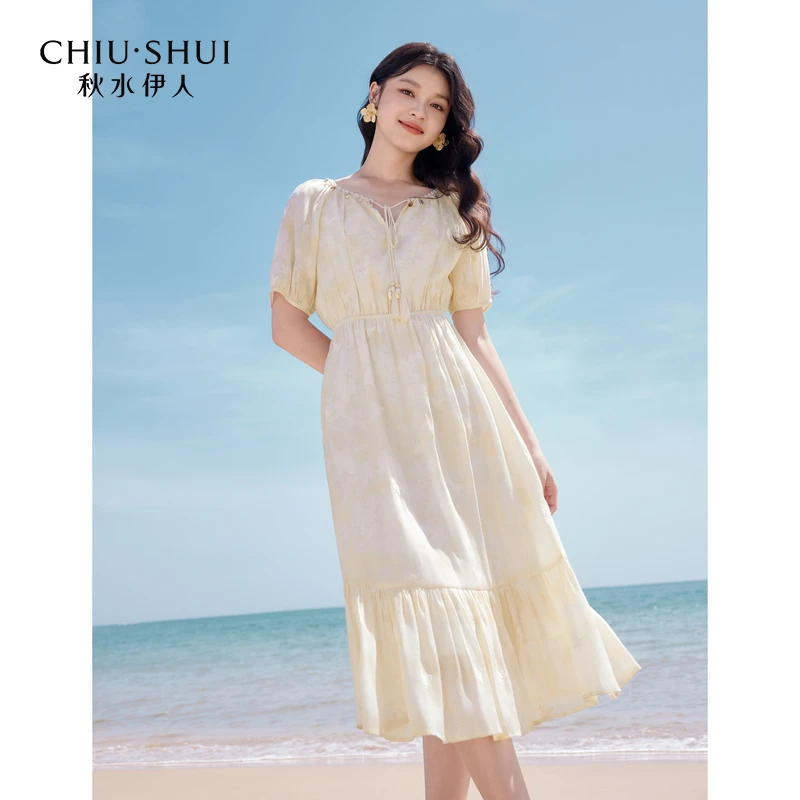 【许半夏专属】秋水伊人通勤裙子2025年夏季新款蕾丝花边连衣裙6252