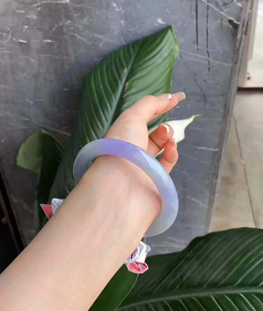 缅甸A货天然翡翠 紫罗兰正圈玉镯子少女款时尚美观紫色冰透精美