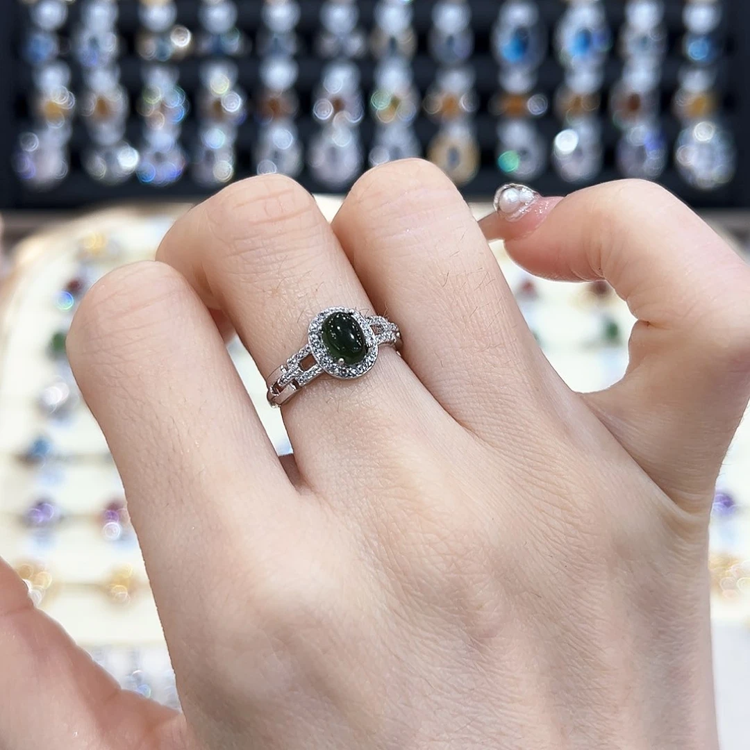 岫玉戒指银S925镶嵌迷你小戒指