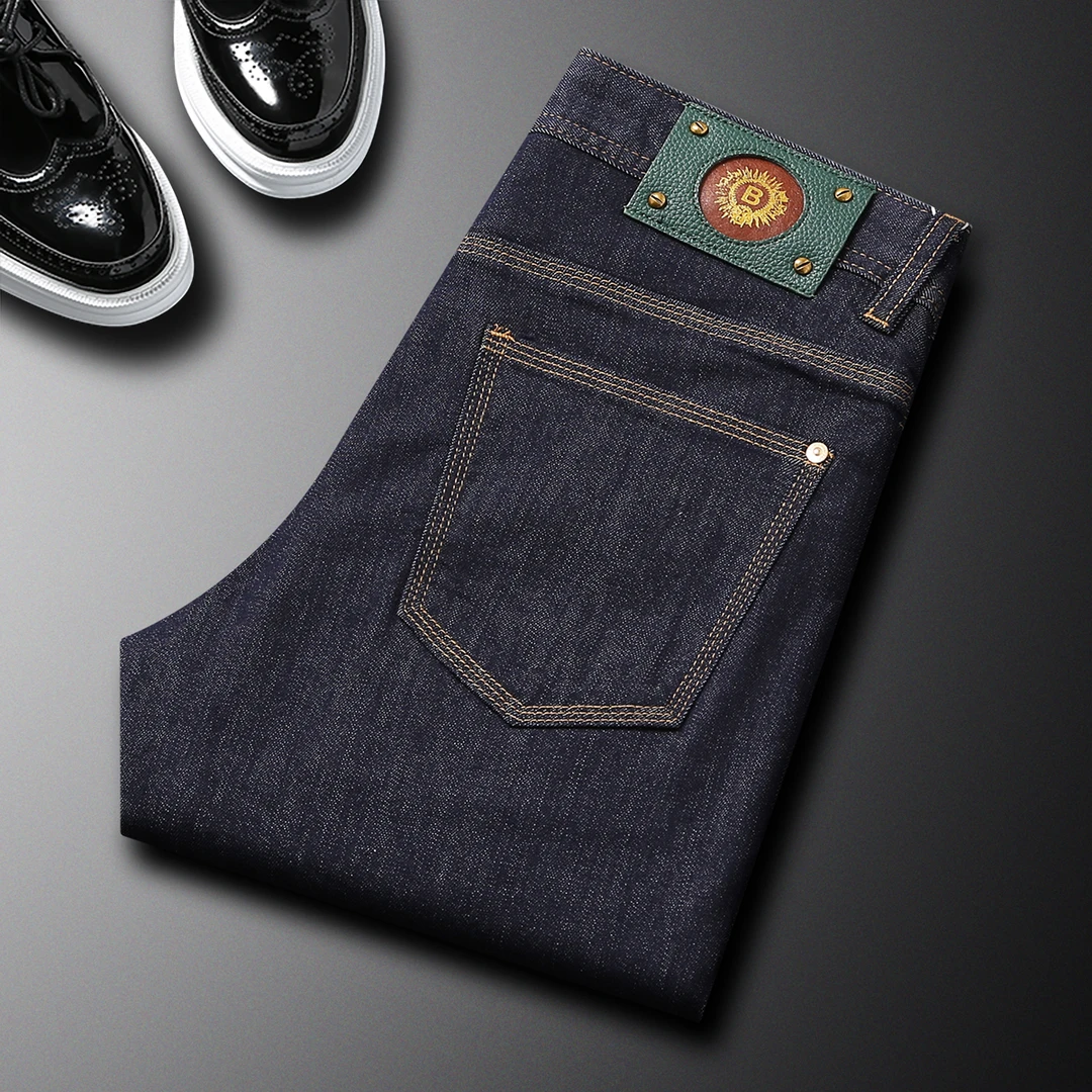 BQDK轻奢夏季宝蓝色牛仔裤男轻奢高端潮牌小直筒长裤弹力修身九分