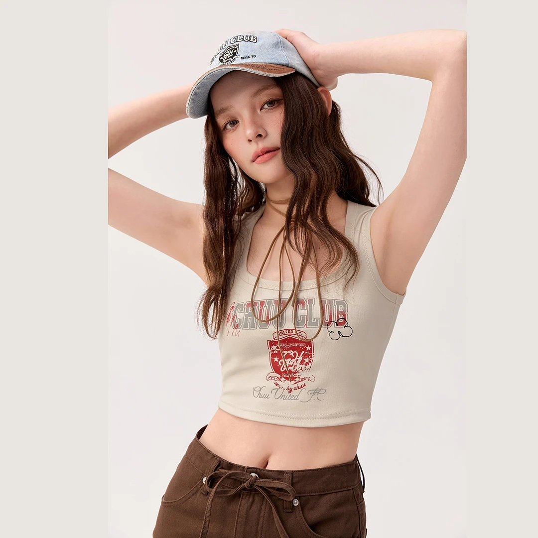 【5】CHUU涂鸦印花设计工字领肩带百搭辣妹穿搭背心带胸垫FHSB005V