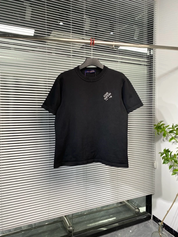 99新 路易威登 LV 针织短袖 T恤 别针 刺绣logo 黑色 L码 ko1969
