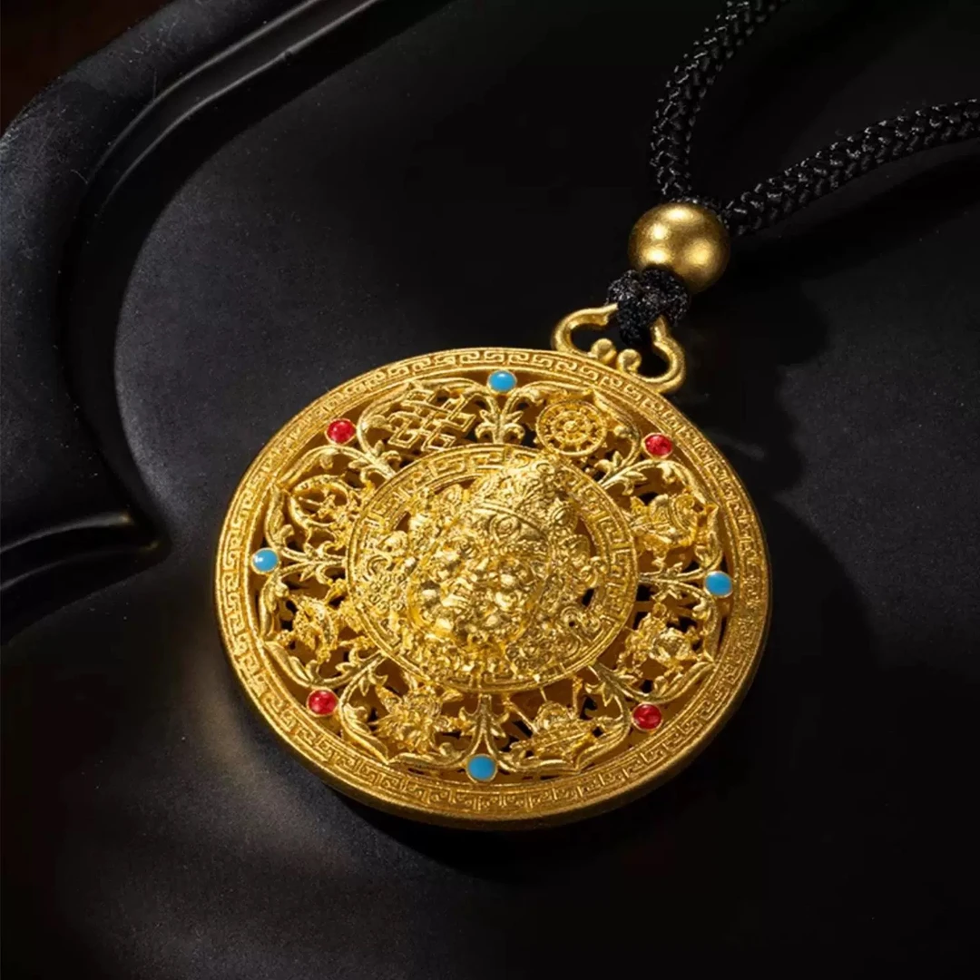 铜合金布艺项链 精工版黄财神吊坠 八宝罗盘彩色财神项链高保色