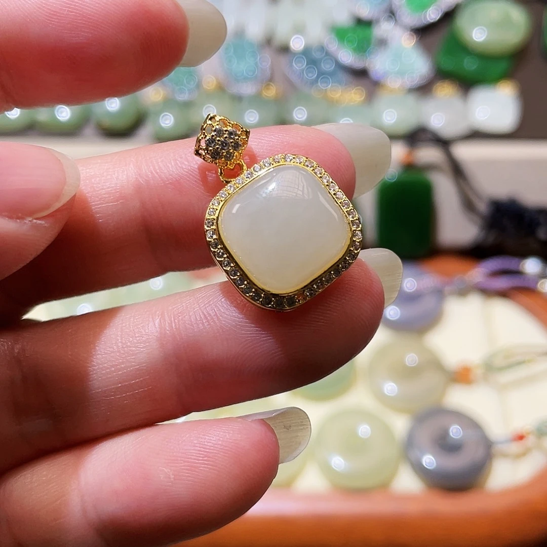 和田玉吊坠(不含链)银S925镶嵌