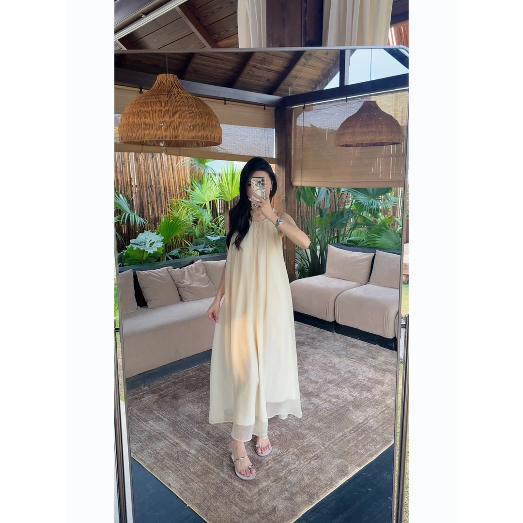 48h【人鱼精灵】加长挂脖网纱吊带连衣裙海边度假仙女长裙 SU194