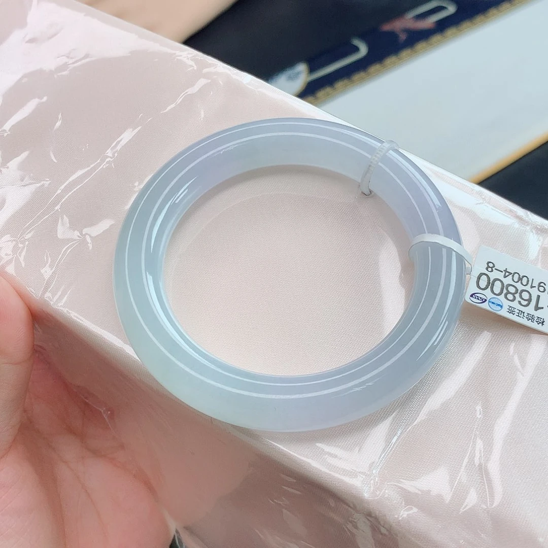 翡翠手镯未镶嵌3号糯冰淡春彩胖圆