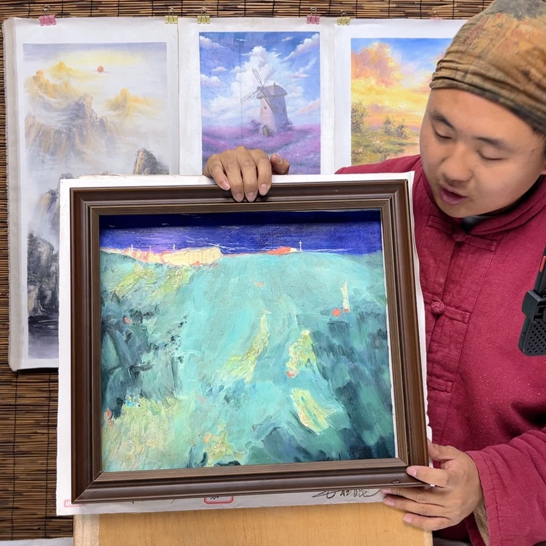 油画行路人小院绘画作品竞拍
