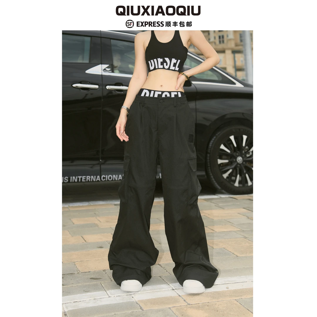 【Qiuxiaoqiu】Alo明星同款美式工装运动复古宽松垂感休闲裤男女潮