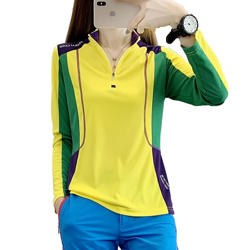 氨纶女徒步体恤跑步运动户外弹力透气长袖登山女速干衣快干衣新款