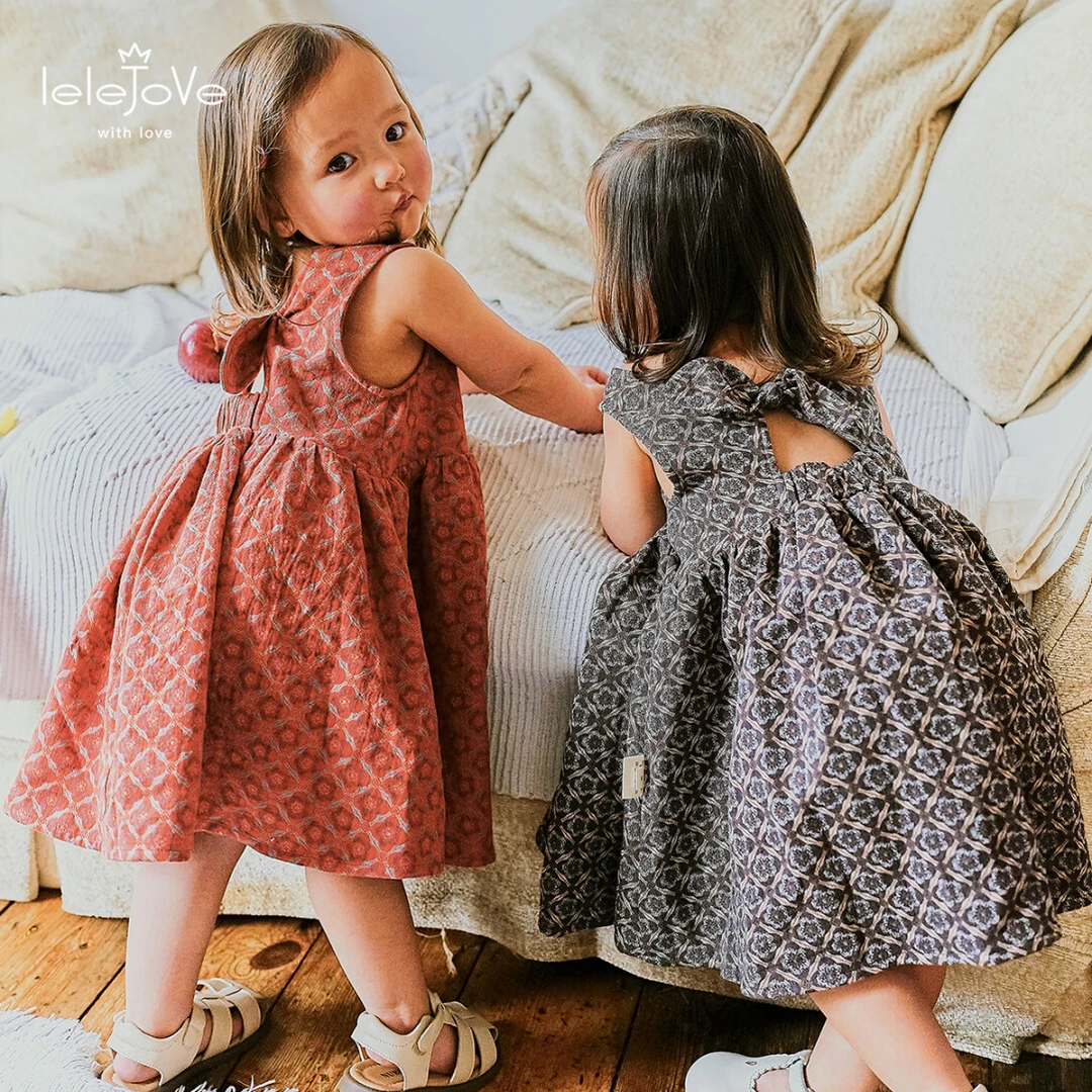 lelejove北欧风25夏季女宝背心长裙格纹肌理蓬蓬公主裙5AU37230