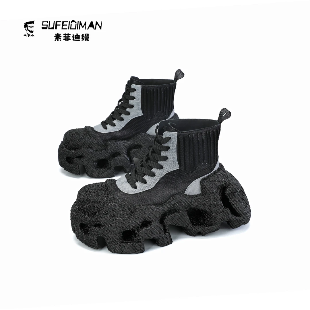 【裂空者】素菲迪缦原创设计师3D打印Q弹减震系带短靴增高8cm马丁靴