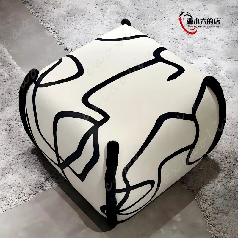 新款创意轻奢实用脚凳主卧梳妆凳条纹几何线条艺术方墩