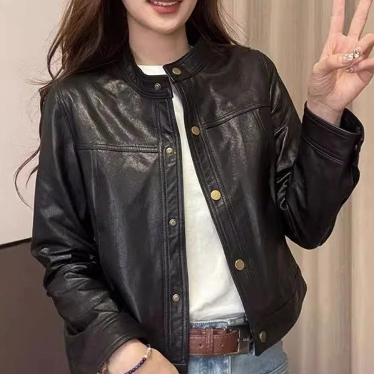 2025秋冬季新款欧版时尚复古皮衣外套女款PU皮夹克休闲显瘦上衣