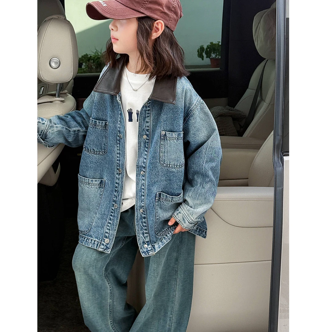 女童牛仔外套春秋款2025新款女孩儿童洋气秋装女大童早秋时髦上衣