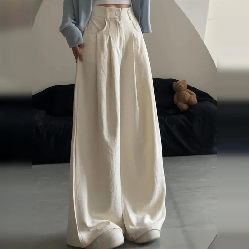 【现货+运补】白色直筒休闲阔腿裤慵懒风2025新款长裤1659