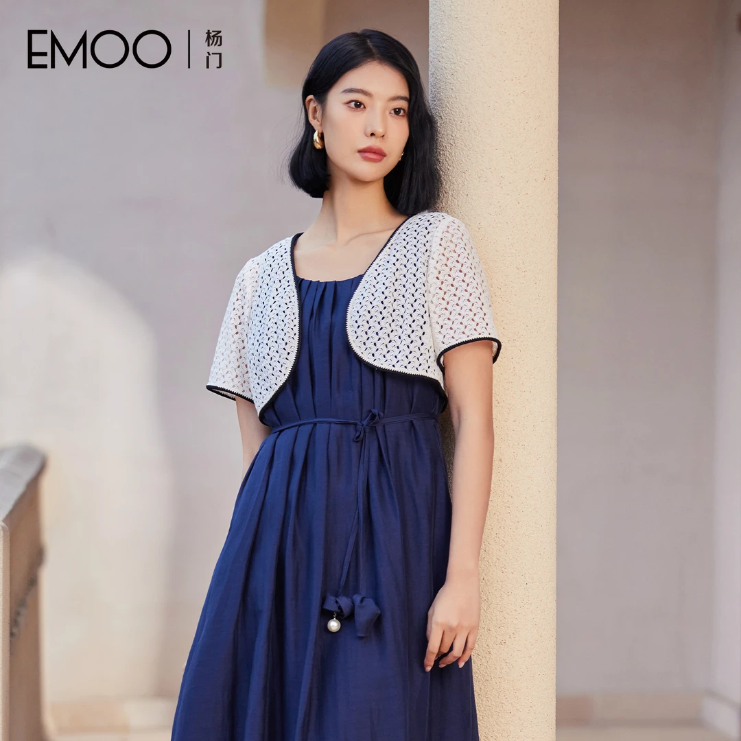 EMOO/杨门时尚针织短外套女极简风宽松夏装蕾丝静奢风E24W030546