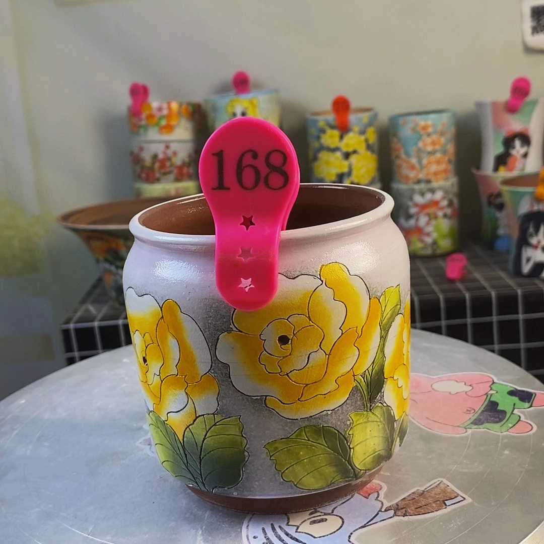 紫砂花盆红陶手绘花盆