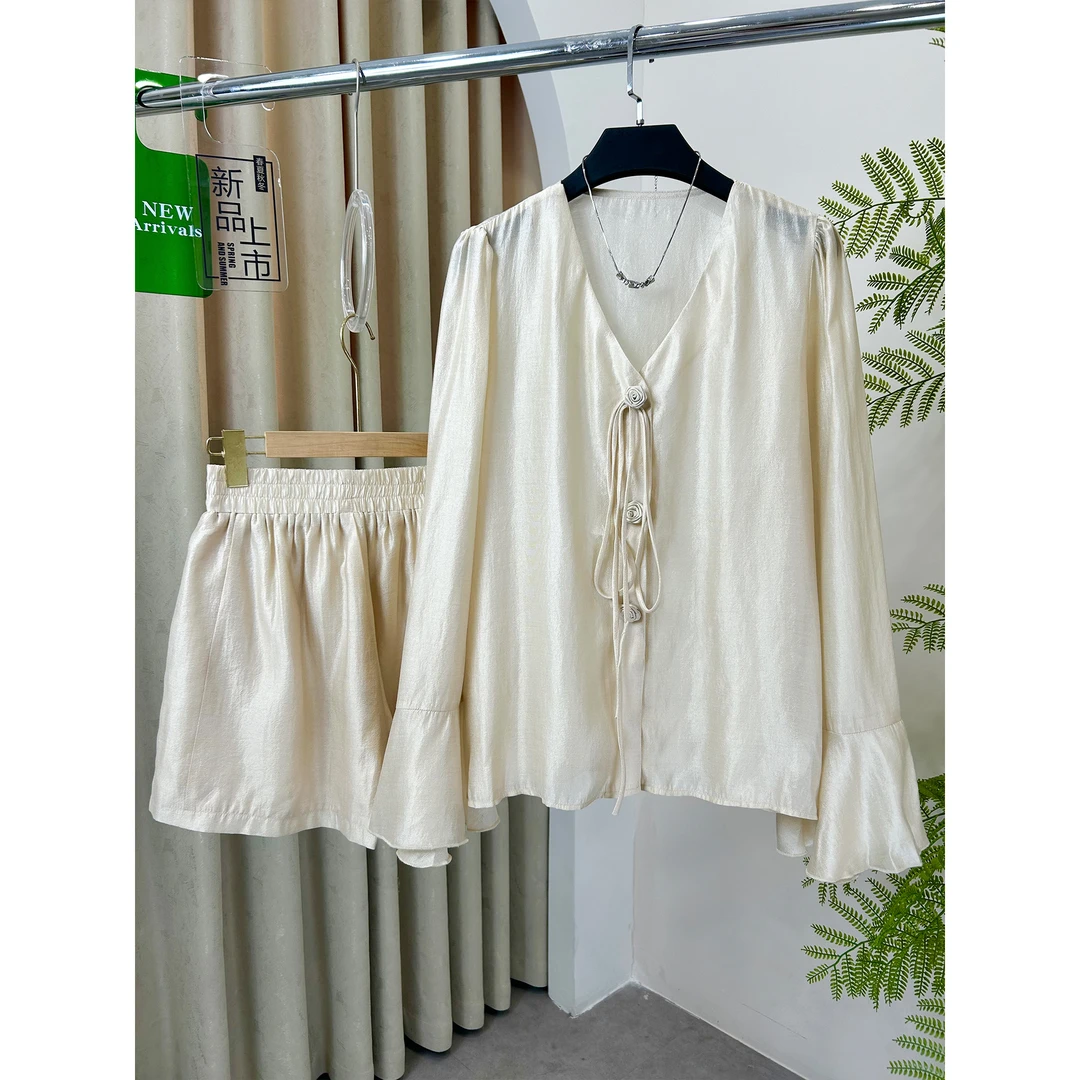 新中式套装上衣莫代尔衬衣短裤两件套852165+852166