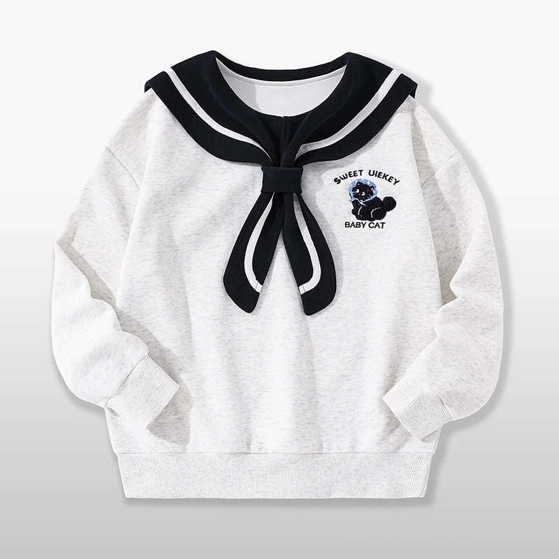 女童学院风卫衣加绒加厚青少年海军领衣服初中生女孩衣服超好看潮