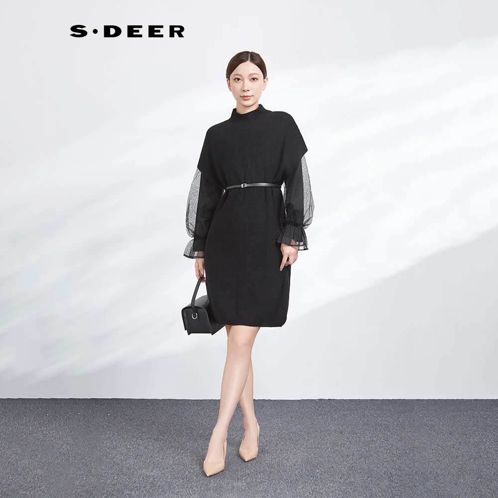 【丽公主】圣迪奥优雅拼接网纱泡泡袖收腰时尚显瘦连衣裙S223Z1470