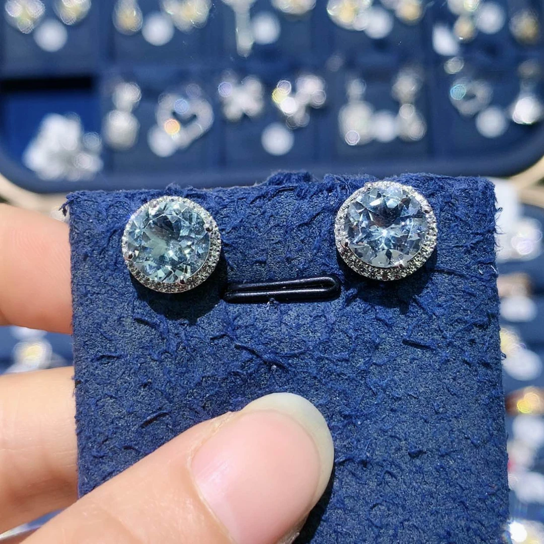 【闪购商品】海蓝宝石耳钉铂Pt850镶嵌圆形耳钉