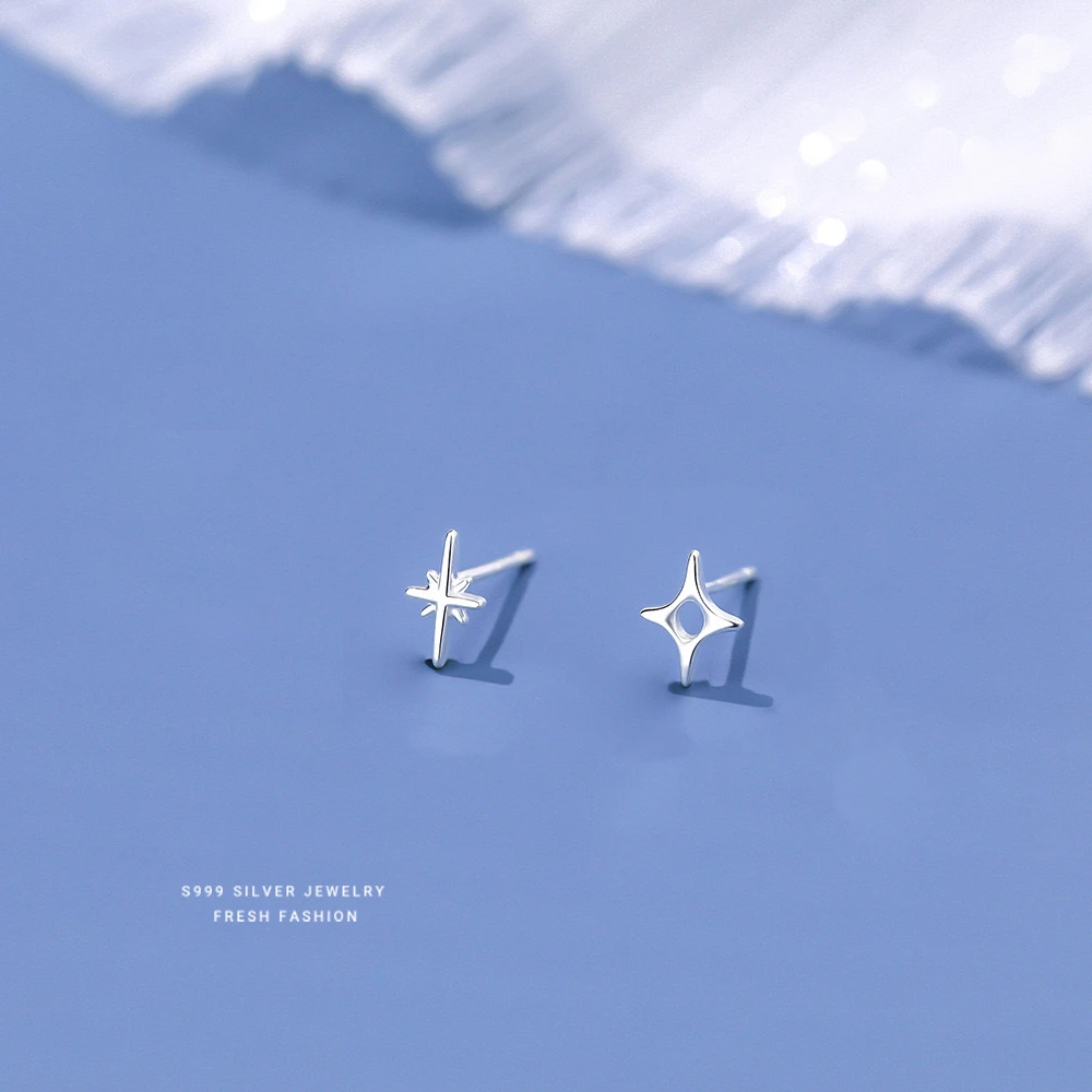足银耳饰 999纯银星星耳钉轻奢小众设计感耳环免摘养耳洞百搭耳饰