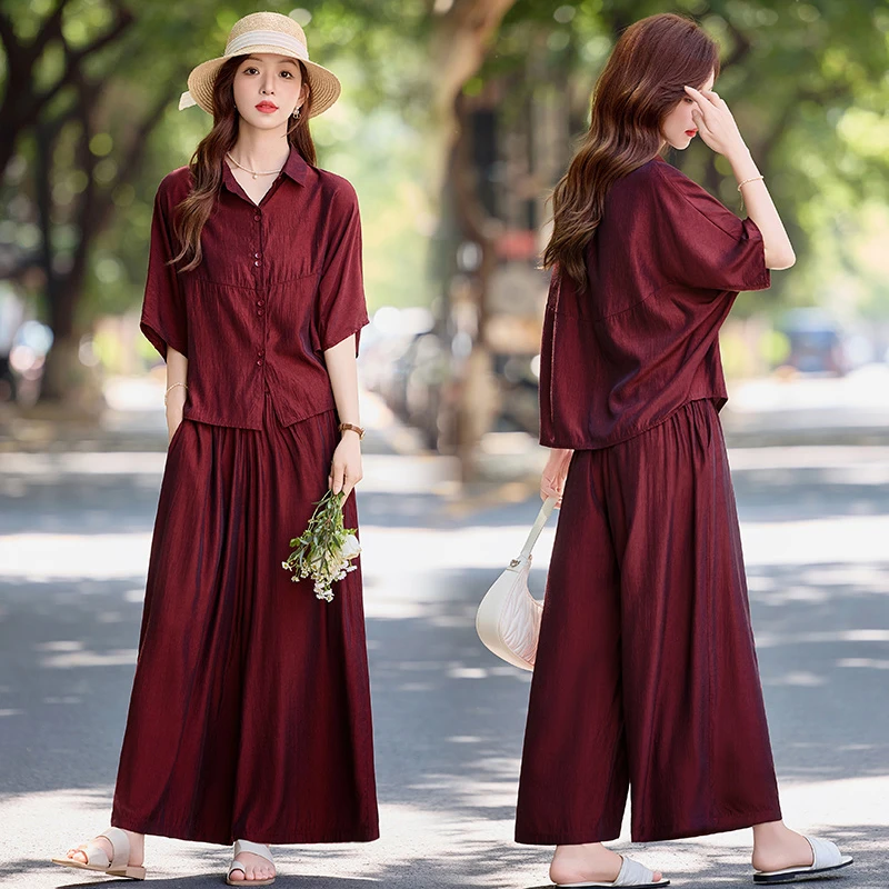 阔腿裤套装女夏季轻奢高级感时尚洋气宽松休闲减龄显瘦衬衫两件套