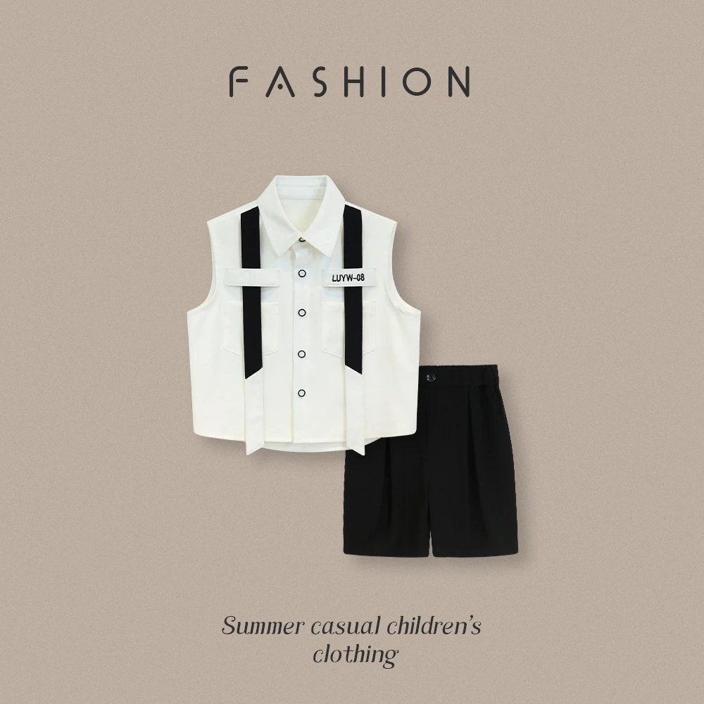 夏季儿童礼服无袖短裤套装男孩痞帅花童小主持朗诵演出服周岁生日