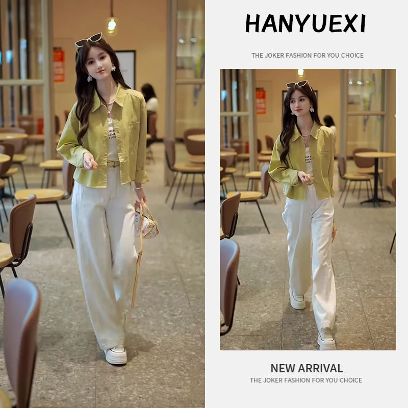 今年流行穿搭一整套2025新款韩系字母印花减龄背心翻领开衫休闲裤
