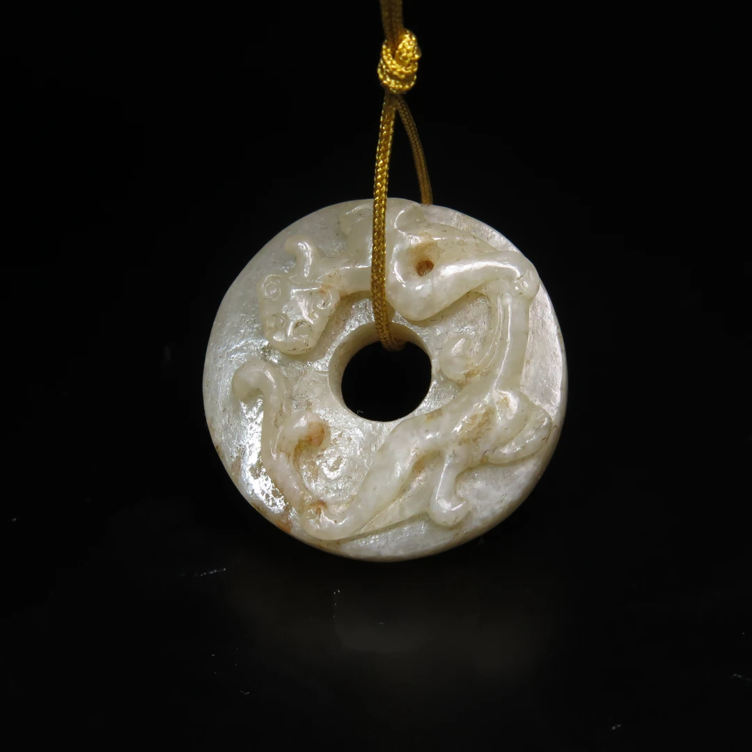 清代浮雕螭纹玉璧/MZ017569/和田玉/民族文物