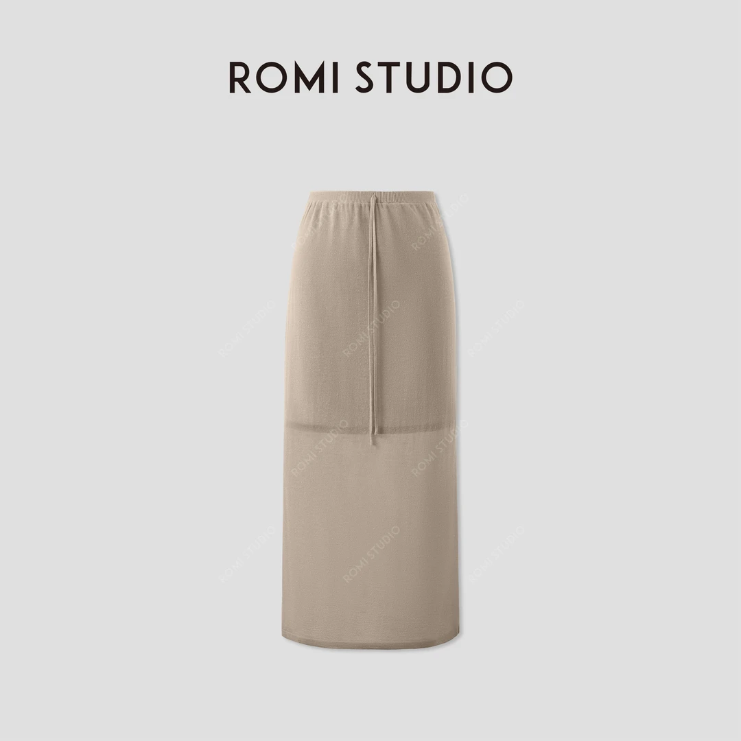 ROMI STUDIO“悠然法式”天丝亚麻混纺轻薄后开叉半身裙 RWCRXT4026