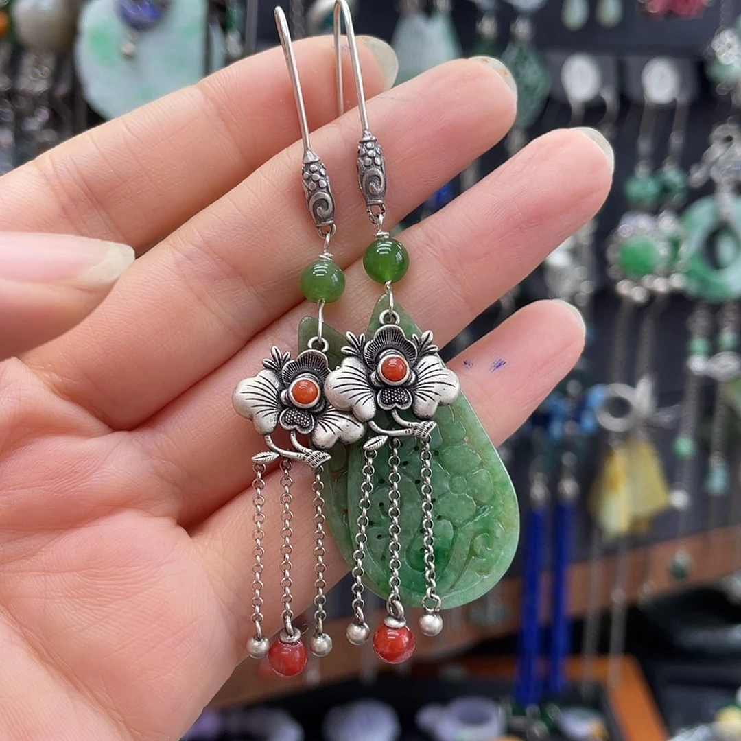 翡翠银S925镶嵌耳饰长*囍157ghnhhh