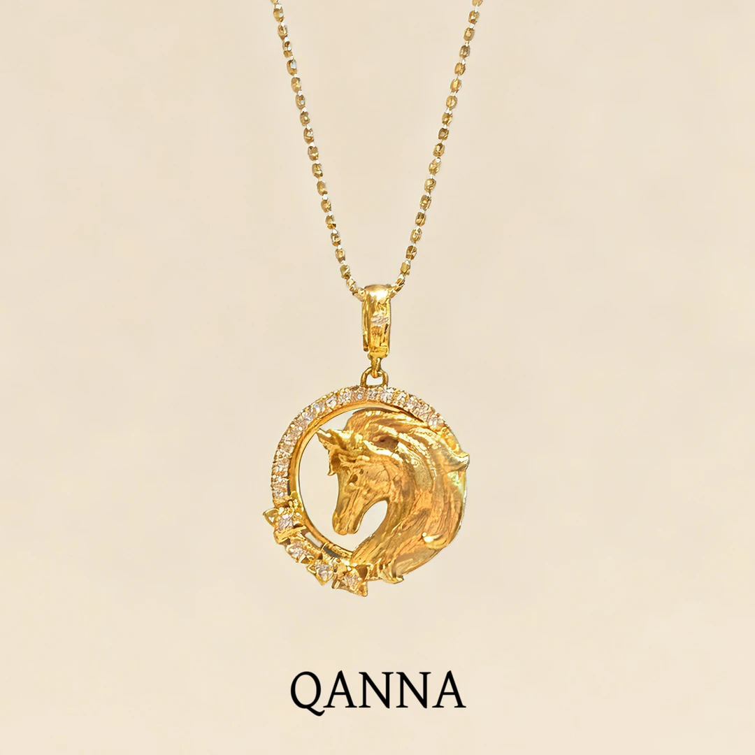 QANNA【大号雕金马头】【重金版设计款】马年礼物钻石吊坠（不含链）AY
