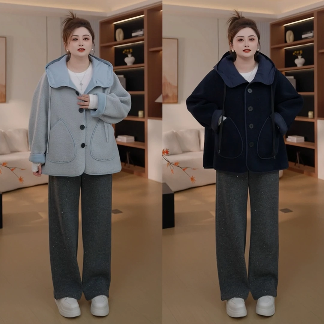 【胖佳佳】现货~日光岛屿 冬季保暖假两件羔毛连帽外套H625T18036