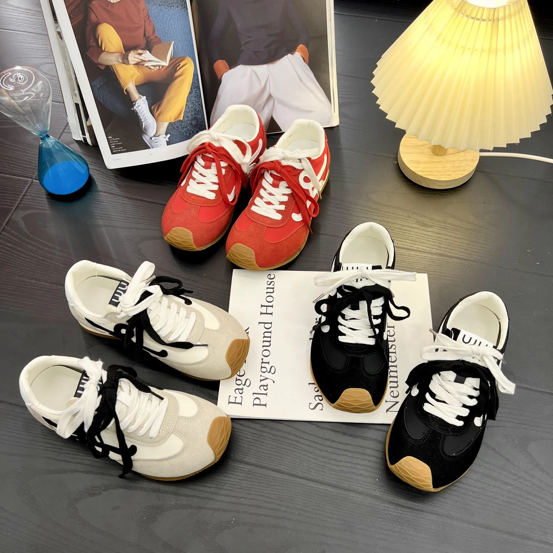 【罗小姐】德训鞋女春季复古平底百搭拼色小白鞋运动休闲慢跑阿甘鞋